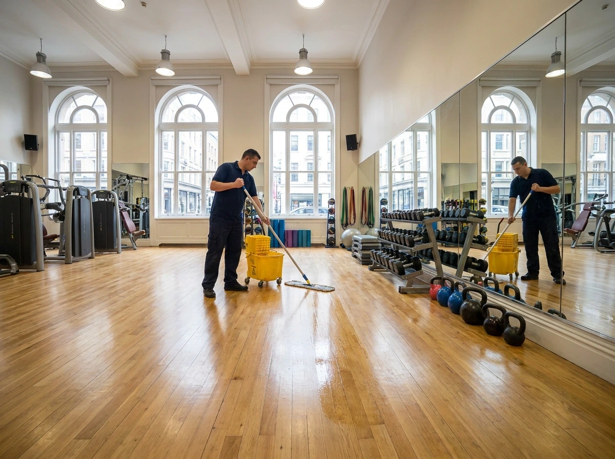 Gym cleaning company in London deep cleaning locker room showers and benches